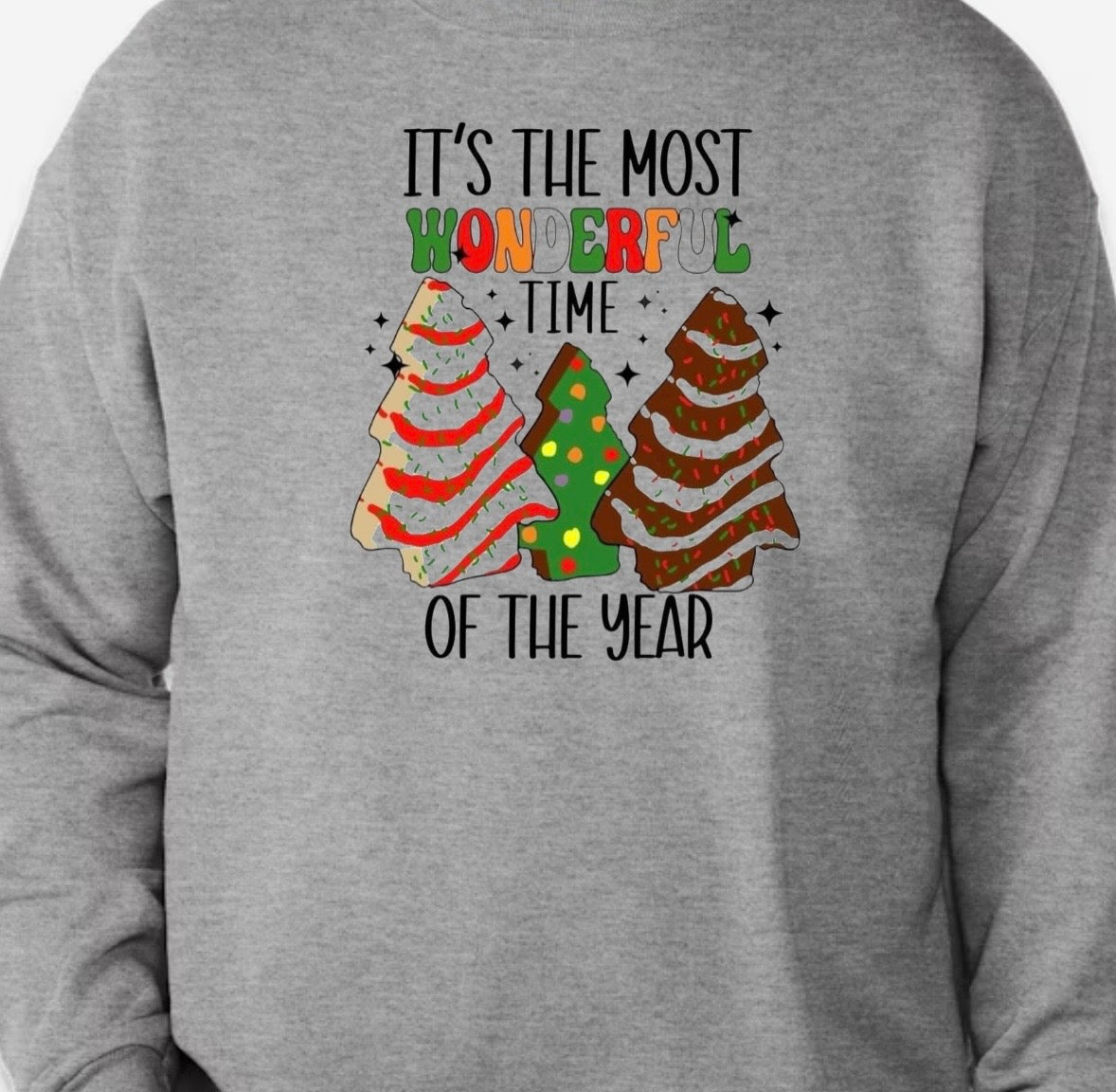 Crewneck Sweater-(2XL-3XL) Christmas Tree Cakes